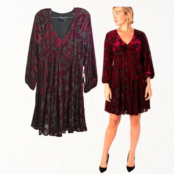 NWT Just Taylor size 10 Velvet Floral Burnout Dress AA-1436 - Picture 1 of 14